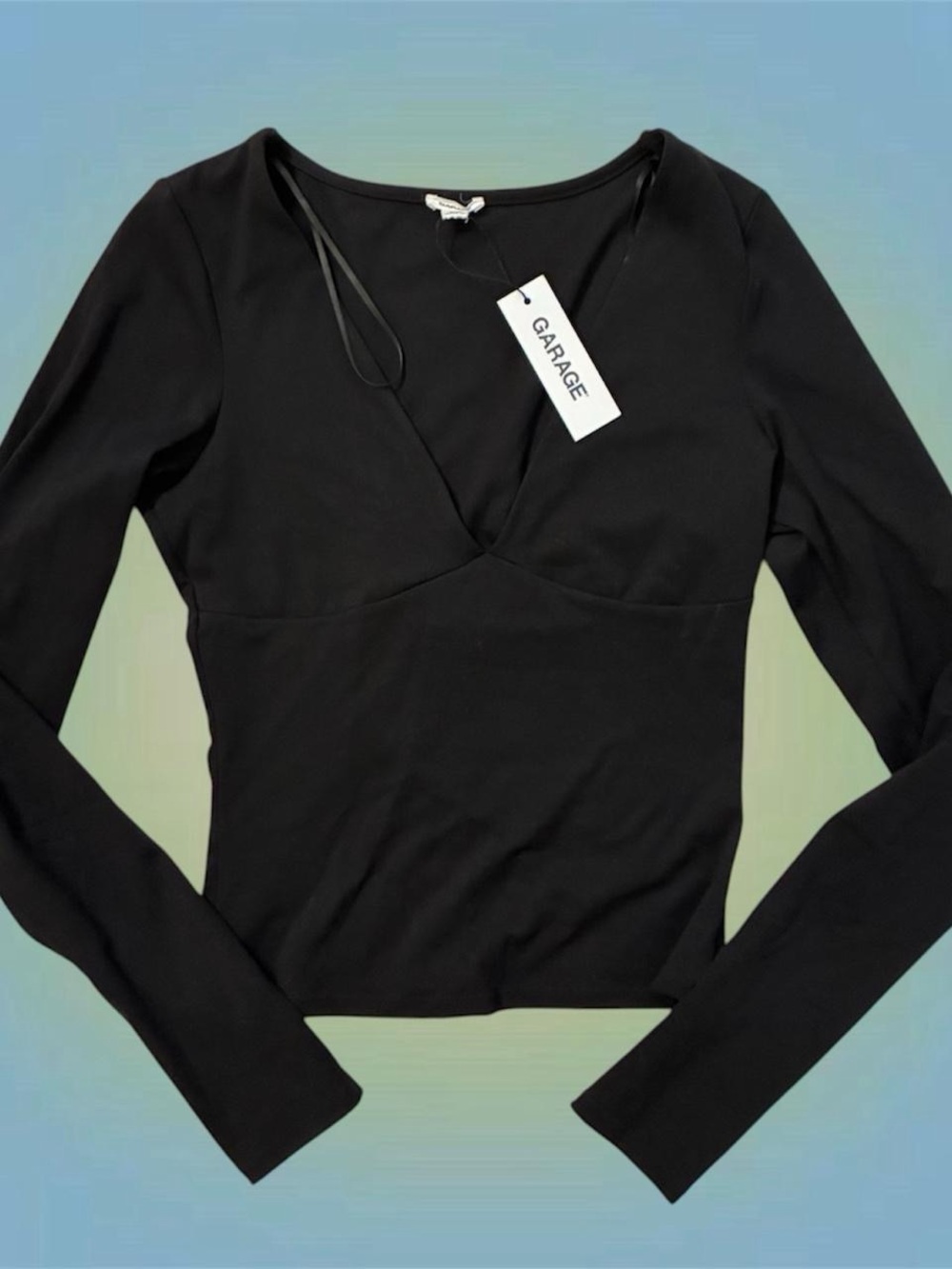 Garage Black Long-Sleeve Wrap-Style Top